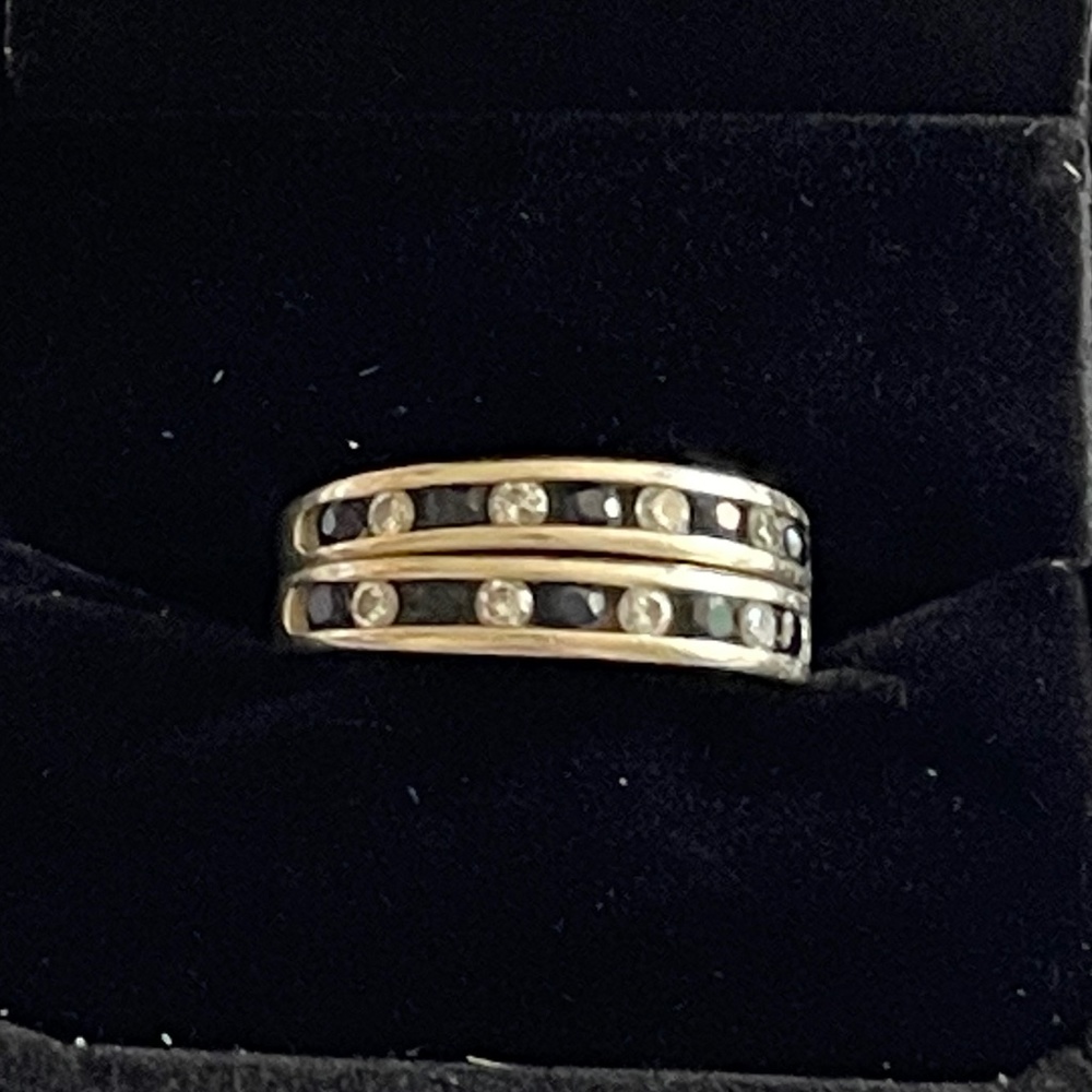 ☀️ PAIR OF 14K Gold Diamond & Blue Sapphire Anniversary Wedding Stackable Rings